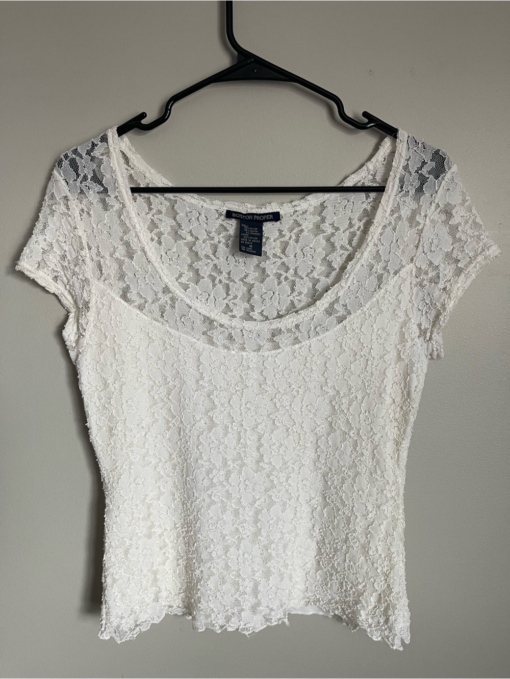 BOSTON PROPER | White Lace Short Sleeve Scoop Neck Camisole Top Sz M